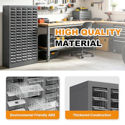 100 Drawers Bolt and Nut Tool Storage Cabinet Parts Cabinet Hardware Organization Shelves Bolts Bin Tool with PS Material Drawer Label Stickers for Tool Hardware Storage, Grey