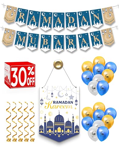 OLEEK Ramadan decorations for home 2026 set ( ramadan wreath -2 Ramdan banner 18 Ramdan balloons ) Ramadan decor - Ramadan's gifts - Ramadan's decoration - Ramadan's mubarak banners