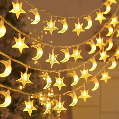 Whimsigoth Star and Moon Decor String Lights, Indoor Bedroom Classroom Dorm Patio Party Wedding Decor, Warm White (9ft Battery Powered) - size: 9ft Battery