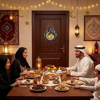 Smile Ramadan Eid Mubarak Wooden Block Sign Decorations, Ramadan Islamic Tiered Tray Muslim Party Tabletop Home Decor - style: Ramadan