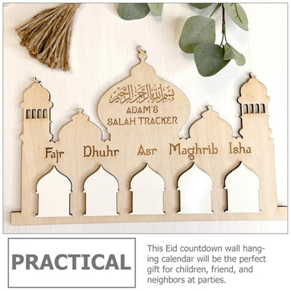 LALAFINA Ramadan Wooden Countdown Calendar Eid Mubarak Wall Hanging Decor for Home Festive Castle Design for Celebrating Ramadan and Eid Festivals