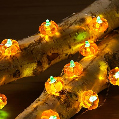 Pumpkin String Lights 10Ft 30 LEDs Halloween Decorations Battery Operated Orange Lights for Halloween Party Indoor Fall Decor Thanksgiving Decorations - color: 3D Pumpkin