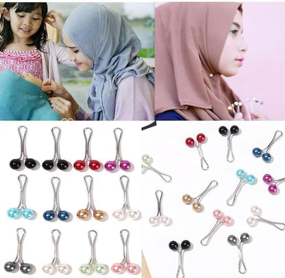 12pcs Multicolor Headscarf Pearl Pins Clips- U Shape Lady Muslim Scarf Shawl Clips-Scarf Shawl Clips Scarf Brooches Pin Jewelry Accessories-Women's Brooches and Pins(4Black&4White&4Gold)