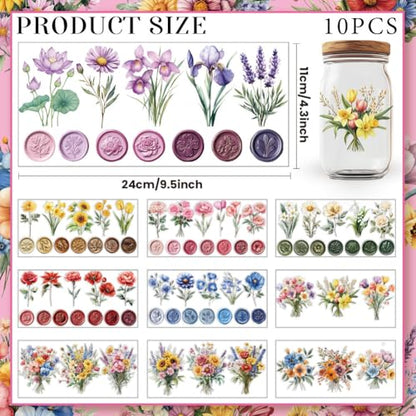 84 Pcs UV DTF Cup Wraps, 10 Styles Wax Seals Stamps Floral Botanical Stickers Cartoon Rub on Decals Waterproof Transfer Stickers for Glass Cups Wood Crafts - style: Wax Seals Stamp