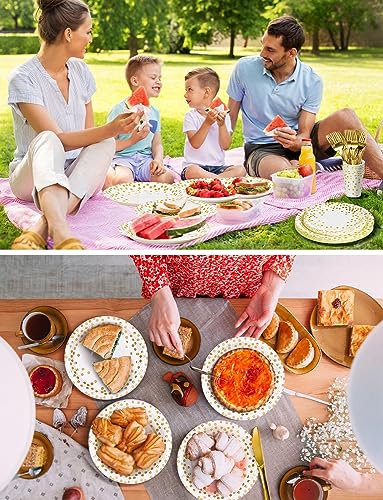 Nkaiso 141Pcs White Gold Paper Plates and Napkins Party Supplies for20 - color: White Gold