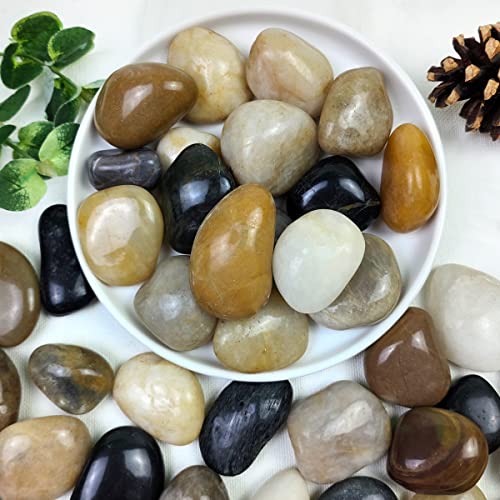 10lbs Pebbles for Indoor Plants, 1-2 Inch Mixed Color High Polished River Rocks Outdoor Decorative Stones Vase Filler Fish Tank Aquariums Landscaping Garden Outdoor and Indoor DIY - color: Mixed Color, size: 10 Pounds