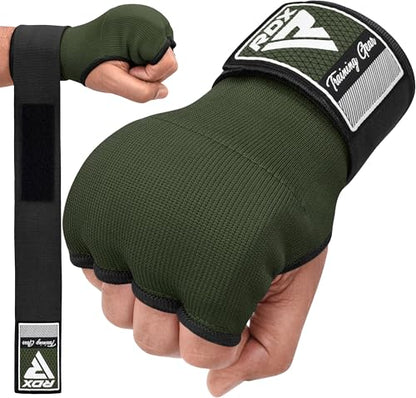 RDX Gel Boxing Hand Wraps Inner Gloves Men Women, Quick 100cm Long Wrist Straps, Elasticated Padded Fist Under Mitts Protection, Muay Thai MMA Kickboxing Martial Arts - color: Army Green, size: Small