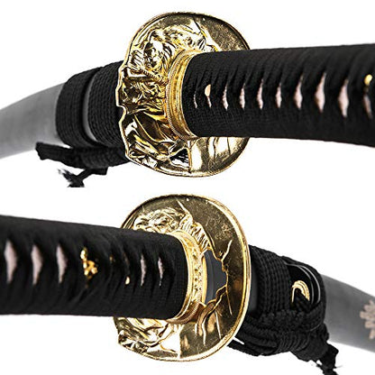 siwode Katana Handmade Full Tang Sharp, Alloy Tsuba Japanese Samurai Sword High Carbon Steel 1060,T10 1095, 40-Inch - color: Golden Skull