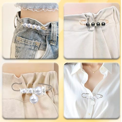 16 Pieces Pearl Crystal Brooch Safety Pins Hijab Pins Pant Waist Tightener Safety Pins for Clothes Sweater Shawl Collar Dress Cardigan Shirt Jeans Decoration Accessories for Women Girls