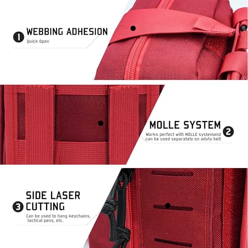 Ifak Pouch - Rip Away Molle Tactical Medical Pouch, Empty First Aid Kit Bag for Duty Belt (1 Pack RED) - color: 1 Pack Red