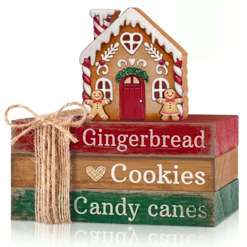 4 Pcs Christmas Tiered Tray Decor Gingerbread House Book Signs - style: Gingerbread House