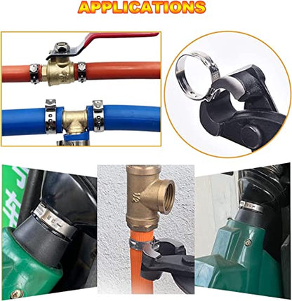 AKIHISA 180 PCS Single Ear Hose Clamps, 12 Sizes 5.3-33.1mm Crimp Hose Clamps with Ear Clamps Pincer, 304 Stainless Steel Crimp Pinch Fitting Tools Kit - size: 180Pcs (5.3-33.1mm)