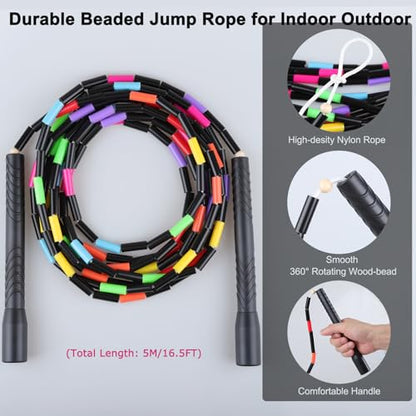 16.5FT Double Dutch Jump Ropes for Adults Kids 2-PACK | Rainbw Long Jump Rope, 1” Beaded Jump Rope for Fitness, Segmented Skipping Ropes for Exercise Training, Tangle-Free - color: Black-2Pcs