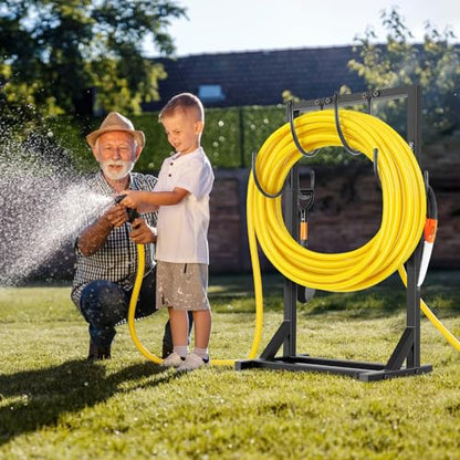Garden Hose Holder Stand, BOLITE Heavy Duty Metal Hose Hanger, Holds 150ft | Freestanding & Detachable Water Hose Holder for Outside, 4 Spikes & 2 Tool Hooks, Storage Rack for Outside Yard Lawn Farm - style: Freestanding