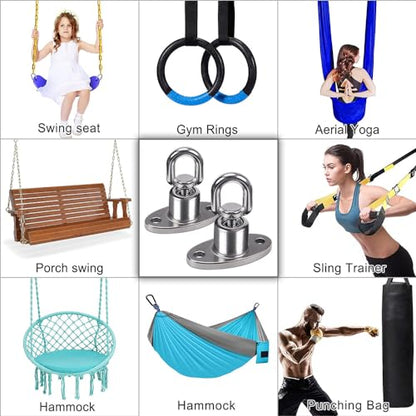 SELEWARE Silent Ball Bearing Swing Hangers, Heavy Duty 360° Rotate Swing Swivel Hook for Wooden Playground Yoga Hammock Chair Rope Punching Bag Porch Tire Web Swing Sets, 1200 Capacity, 2 Pack - color: Ball Bearing Swing Hangers, 2 Pack