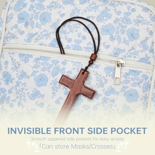 Bible Cover Case for Women Large Bible Cover with Durable Handle Quilted Bible Carrying Case for Girls Bible Study Supplies Accessories (Blue Flower, Blue Flower) - color: Blue Flower