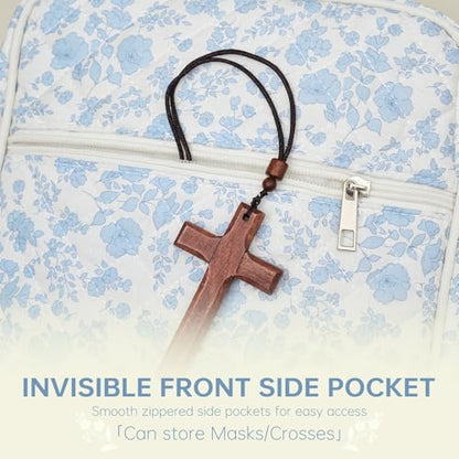 Bible Cover Case for Women Large Bible Cover with Durable Handle Quilted Bible Carrying Case for Girls Bible Study Supplies Accessories (Blue Flower, Blue Flower) - color: Blue Flower
