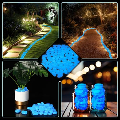 100 Pcs Glow in the Dark Rocks for Garden,Dark Blue,1.8 Inch | Luminous Pebbles, Walkway Yard Aquarium Stones, Glowing Decorative Fish Tank Rocks in Dark, Resin Plants Outdoor Decor