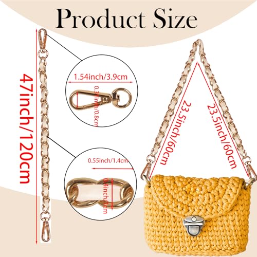 2 Pcs Purse Chain Strap, 47" Gold Chain with Leather, Crossbody Bag Replacement Straps,Handbag Chain for Shoulder Bags - color: White
