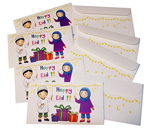 Zaffron Eid Holiday Gift Money Envelopes Families Celebrate Eid Design (8 pack)