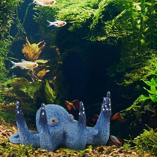 Octopus Aquarium Ornaments Decoration, Blue Artificial Sea Life, Glowing Fingers Enhance Visual Appeal, Suitable for Various Fish Tanks - color: Blue-octopusaquariumornament