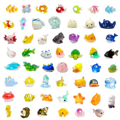 55pcs Mini Ocean Resin Animals Plastic Animals Marine Miniature Aquarium Ornaments Decorations for DIY Fish Tank Potted Micro Fairy Garden Dollhouse (56PCS Marine Animal Set) - style: 55PCS Marine Animal Set