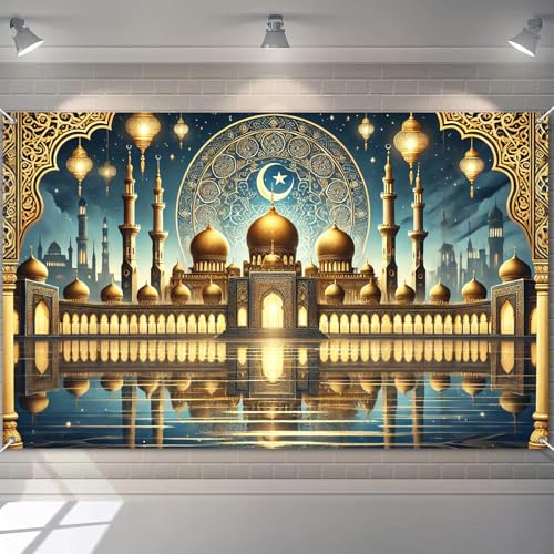 BlissYard Ramadan Kareem Banner Mosque Gold Dome Decorations