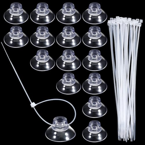 15pcs Clear Silicone Suction Cups for Aquariums with Zip Ties Aquarium Suction Cups for Tubing Fish Tank Plant Holder Binding Fish Tank Rubber Anti-Collision Sucker Pad for Moss, Shrimp Nest, Glass
