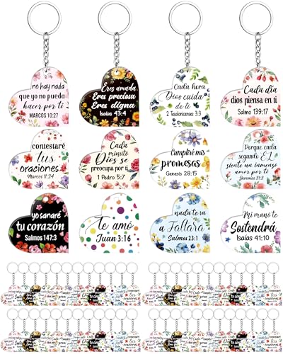 Sureio 48 Pc Spanish Christian Keychain Gift with Bible Verse - style: Heart