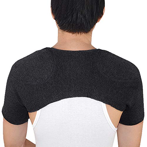 ITODA Knitted Double Shoulder Warm Compression Sleeve Wrap Recovery Office Home Knit Cashmere Guard for Rotator Cuff Shoulder Chronic Tendonitis Pain Relief - color: Dark Grey Shoulder Brace