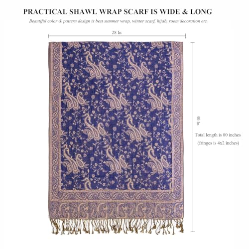 TUSHUSTY Pashmina Feel Shawls Wraps Rave Scarf for Women Soft Silky Reversible Men Scarves Hijab - color: Royal Blue