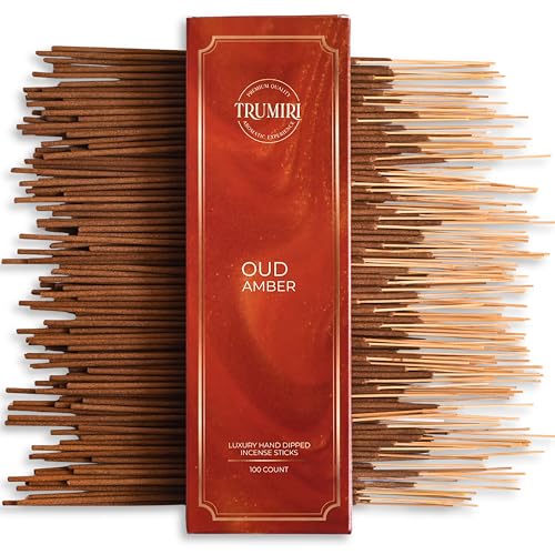 Oud Amber Incense Sticks - Pack of 100 Insence-Sticks - Inciensos Aromaticos Made with Natural Oud and Amber Oil - Scented Inscents Non Toxic Insense Incents - color: Oud Amber
