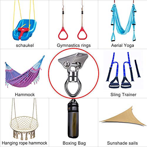 SELEWARE Heavy Duty Swing Swivel Hook, 360° Rotation Bearing Hanger | Quiet Smooth Rotation, Supports Up to 1200LB, Durable Hook Design for Swings, Hammocks, Yoga and Punching Bags - color: Swivel With Hanger