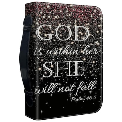 Bible Cover Case for Women, PU Leather Large Bible Cases with Zipper Fits Books Up to 12" x 9" x 2.76”, Bible Carrying Bag for Men, Christian Quote - color: Christian Quote