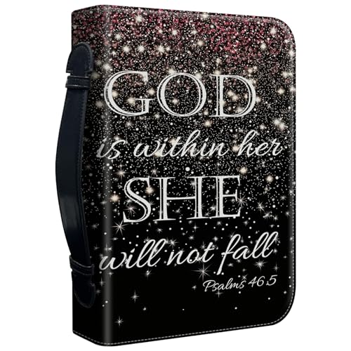 Bible Cover Case for Women, PU Leather Large Bible Cases with Zipper Fits Books Up to 12" x 9" x 2.76”, Bible Carrying Bag for Men, Christian Quote - color: Christian Quote