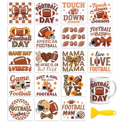 Peacoblue 18 Sheets Rub on Transfers for Crafts, Rugby with Bow Tie Text 3.6"x3.9" UV DTF Cup Wraps Waterproof Rub on Cold Transfers Stickers for Wood Glass Metal Cup Tumblers Mirrors Mugs Home Decor - style: Rugby with Bow Tie Text
