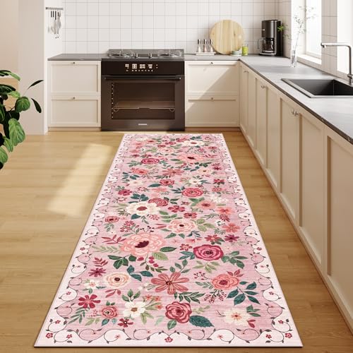 DUKINO 2.6x8 Runner Rug, Washable Runner Rug for Hallway Non Slip, Pink - color: Pink, size: 2'6" x 8' (Rectangular)