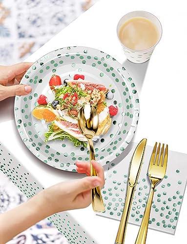 Nkaiso 141Pcs Green Dot Paper Plates and Napkins Party Supplies-20 Guests - color: Green
