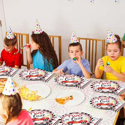 48Pcs Two Fast Plates and Napkins Two Years Old Birthday Party Decorations set Race Car 2nd Party Supplies Racing 2 fast Birthday Racing Sports Themed Disposable Tableware for Kids Boys Serves 24 - style: Race Car
