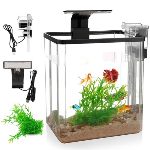 1.5 Gallon Aquarium Starter Kits - Plastic Fish Tank Kit Clear Beta Fish Tank Small with Filteration Oxygenation, Water Circulation, Lighting - Beginner's Gift for Guppy, Shrimp, Goldfish - size: Tall fish tank