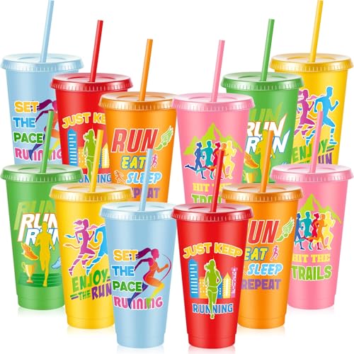 Chuangdi 12 Pcs Cross Country Party Plastic Cups for Marathon Runners, 24 oz Reusable Running Tumblers Bulk Gift for Track and Field Team Accessories Cross Country Party Favors Supplies Decors - style: Cross Country