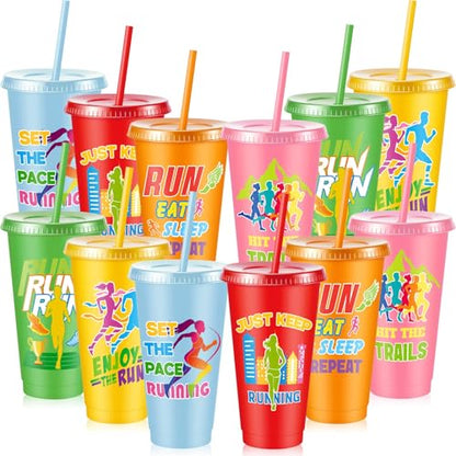 Chuangdi 12 Pcs Cross Country Party Plastic Cups for Marathon Runners, 24 oz Reusable Running Tumblers Bulk Gift for Track and Field Team Accessories Cross Country Party Favors Supplies Decors - style: Cross Country
