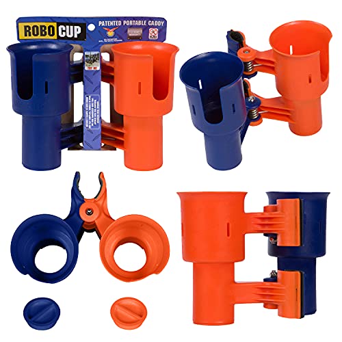 (Navy & Orange), Patented Clamp On Boat Cup Holder |Multifunction Dual Drink Caddy for Fishing Poles, Tools, Net, Gaff |Portable Storage for Boating, Beach, Umbrellas, Golf Carts, Strollers - color: Navy & Orange, size: Standard Spring
