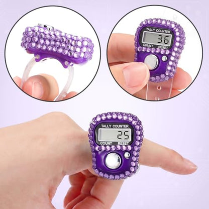 Simgoing Electronic Finger Clicker Counter, Rhinestones Tally Tasbeeh Counter Gifts for Prayer Islamic Golf Counting Goods Lap Knitting Bling Accessories - color: Purple