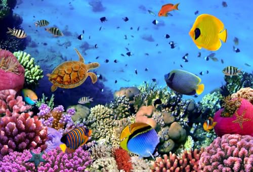 AOFOTO 12x10ft Underwater Ocean Coral Reef Backdrop Under The Sea Tropical Fish Sea Turtle Marine Life Photography Background Seabed World Nature Scene Aquarium Decor Kids Portrait Photo Shoot Props - size: 12x10ft