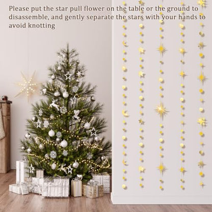 Star Garland, 55Ft Gold Star Moon Circle Dot Double-Sided Hanging Bunting Banner for Valentine’s Day Graduation Birthday Wedding Baby Shower Ramadan Kids Room Decor