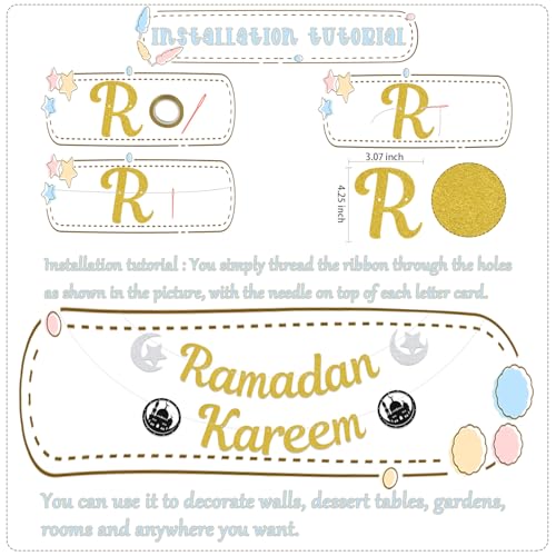 Ramadan Kareem Banner - Ramadan Mubarak Banner - Eid Festival Party Decorations Gold - size: Ramadan Kareem