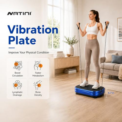 Natini Vibration Plate Exercise Machine - Power Vibrating Plate for Lymphatic Drainage,Whole Body Workout Machine for Women Weight Loss Home Fitness, - style: Flat Blue