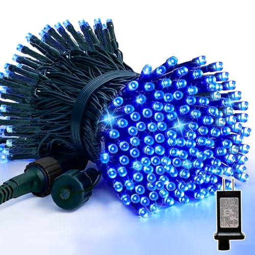 LAMPHOME 33FT 100 LED Blue Christmas Lights,16 Modes Connectable Fairy String Lights, Plug in Indoor Outdoor Blue Lights for Xmas Tree, Party, Garden, Hanukkah, Independence Day Patriotic Patio Decor - color: Blue, size: 100LED