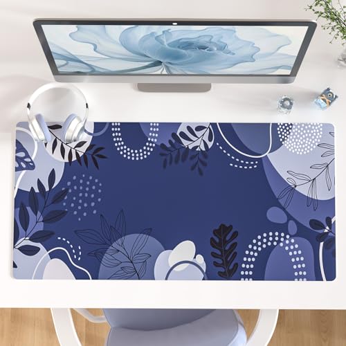 Colorful Star Large Mouse Pad, Botanical Desk Mat Office Supplies, Waterproof Faux Leather Big Gaming Mousepad, Blue Tropical Plants Desk Pad Home Office Décor Accessories 31.5" x 15.7" - color: Tropical Plants, size: 31.5L x 15.7W inches